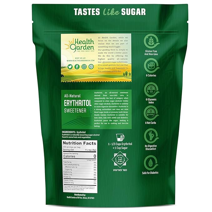 Health Garden Erythritol Sweetener - Non GMO - Gluten Free - Sugar Substitute - Keto Friendly