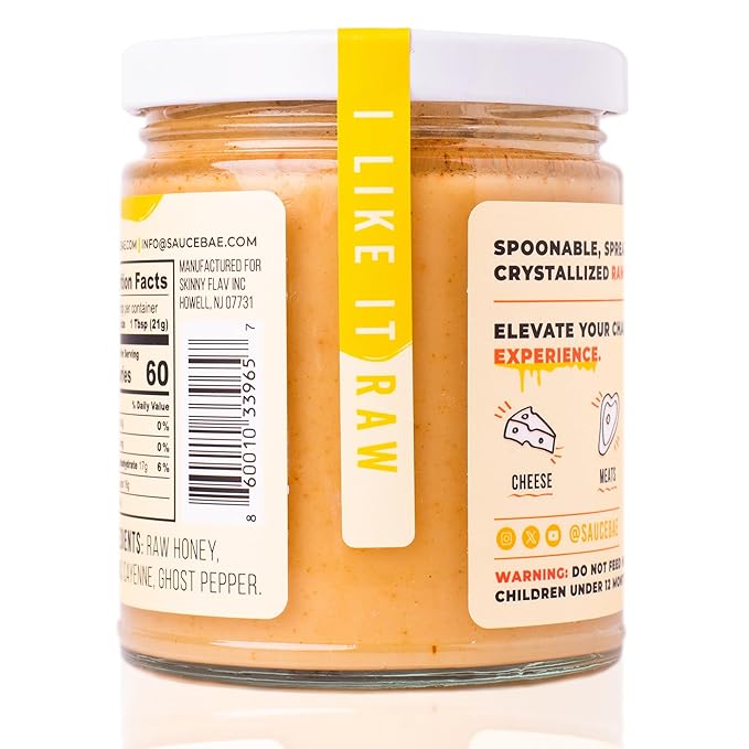 Sauce Bae Hot Raw Honey - Unfiltered & Unpasteurized, 100% USA White Clover, Perfect for