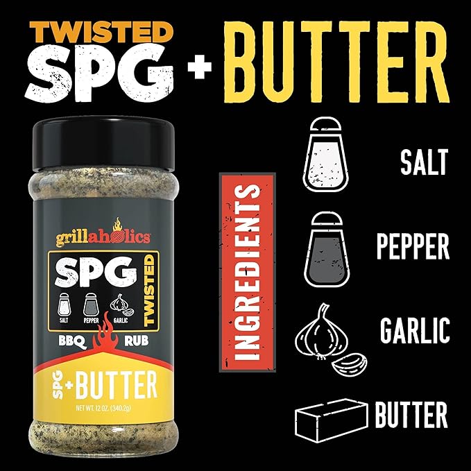 Grillaholics SPG + Butter Seasoning - Premium SPG (salt pepper garlic) BBQ Rub Blended with 100%