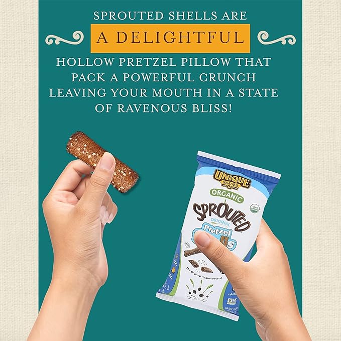 Unique Snacks Sprouted Pretzel Shells, Delicious Homestyle-Baked Snack Bag, Vegan, OU Kosher