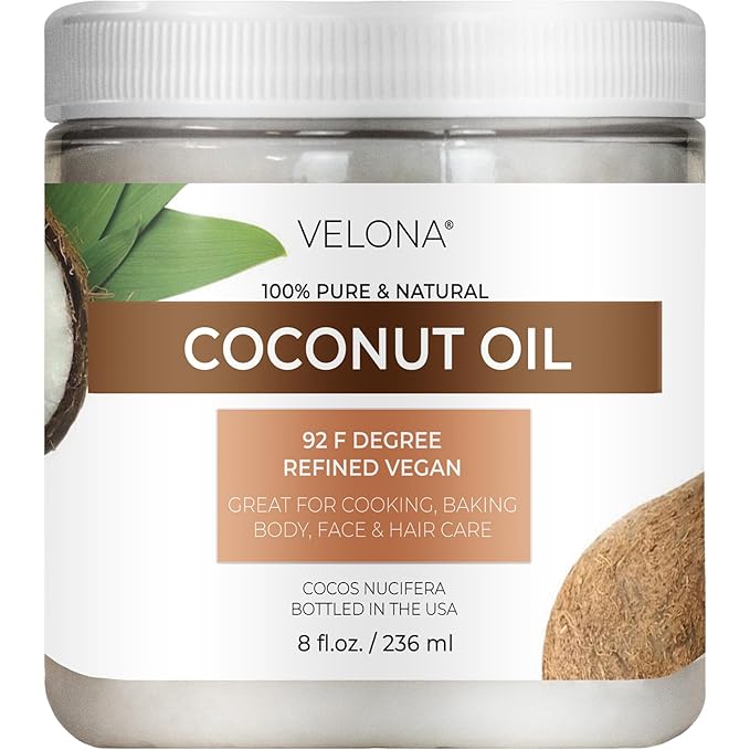 velona Coconut Oil 92 Degree 8 fl oz | 100% Pure and Natural Carrier Oil | in jar | Refined, Cold