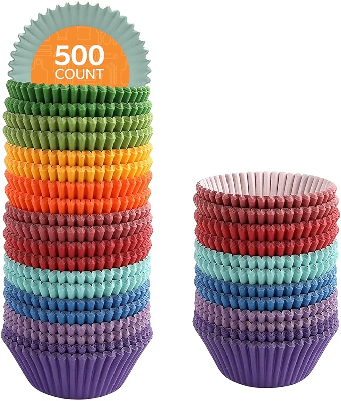 GUSTO [500 Count] Standard Colorful Cupcake Liners, Muffin Liners for Baking, Food Grade &