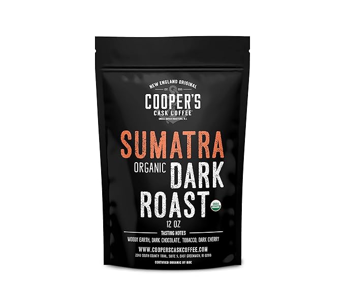 Organic Dark Roast Sumatra, Smooth and Rich Single Origin Grade 1 Premium Coffee - 12 oz Bag (Whole
