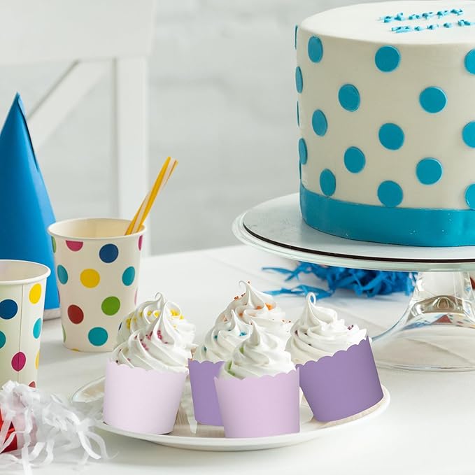 Whaline 120Pcs Purple Paper Baking Cups Scalloped Edge Cupcake Wrappers Gradient Purple Cupcake
