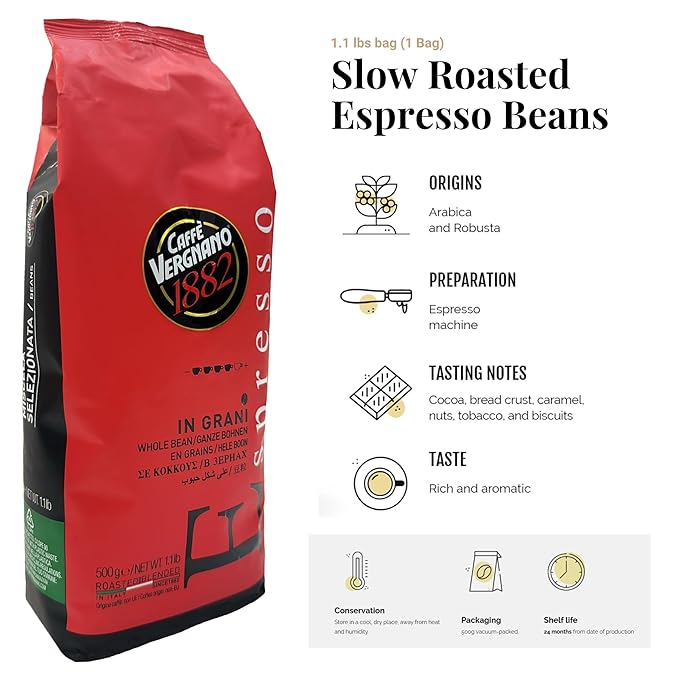 Caffe Vergnano 1882 Granaroma, Espresso, & Antica Bottega Whole Bean Arabica Medium Espresso Roast