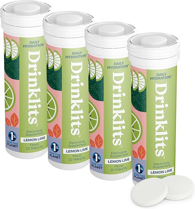 Drinklits Lemon-Lime Daily Electrolyte Hydration Tablets (4) Tube Bundle | Natural Sports Drink
