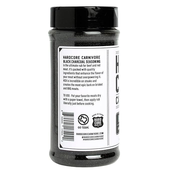 Hardcore Carnivore Black: Activated Charcoal Meat Seasoning Rub (13 oz Shaker) Texas-Made, Blend
