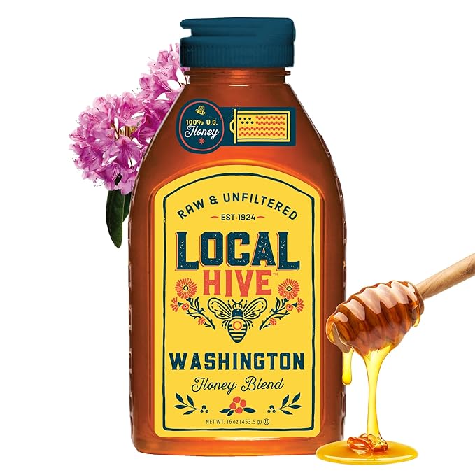 Local Hive Washington Raw Unfiltered Honey – 16 oz, 100% Pure US Honey, Sourced from American Bees