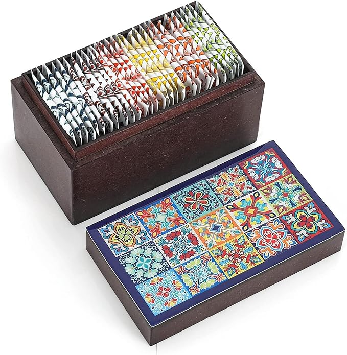 Octavius | Tile Motif Wooden Caddy Tea Sampler Pack | Assortment of 3 Black & 3 Green Teas | 30