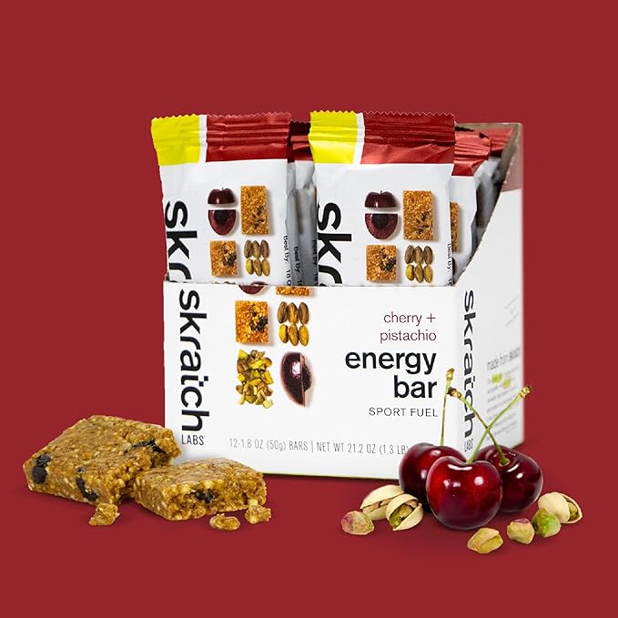 Skratch Labs Energy Bar | Cherry + Pistachio (12 Pack) | Plant Based Healthy Snack | Low Sugar - 5g
