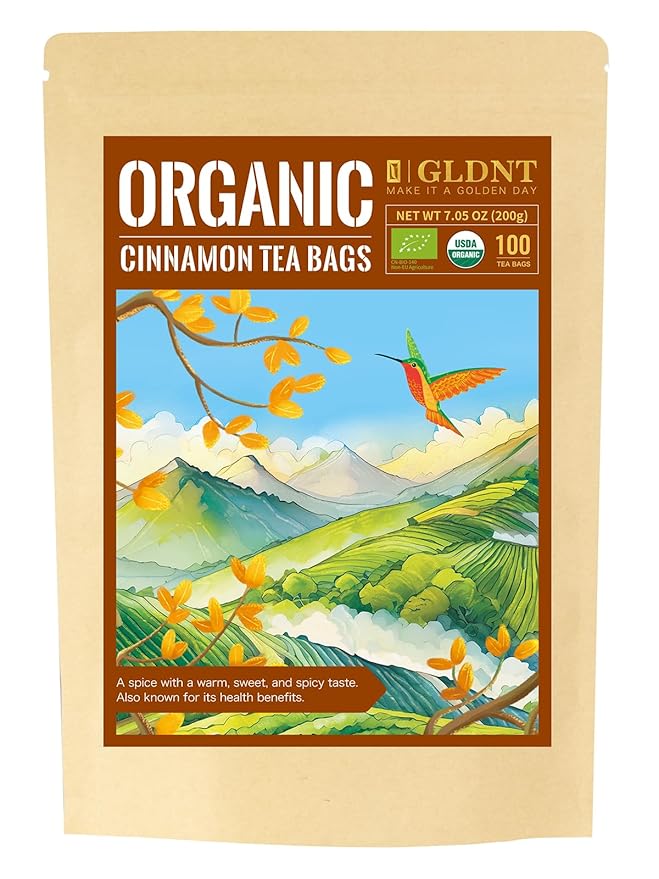 GLDNT Organic Cinnamon Tea Bags, Cinnamon Herbal Tea, Sweet & Slightly Spicy Flavor, Caffeine Free