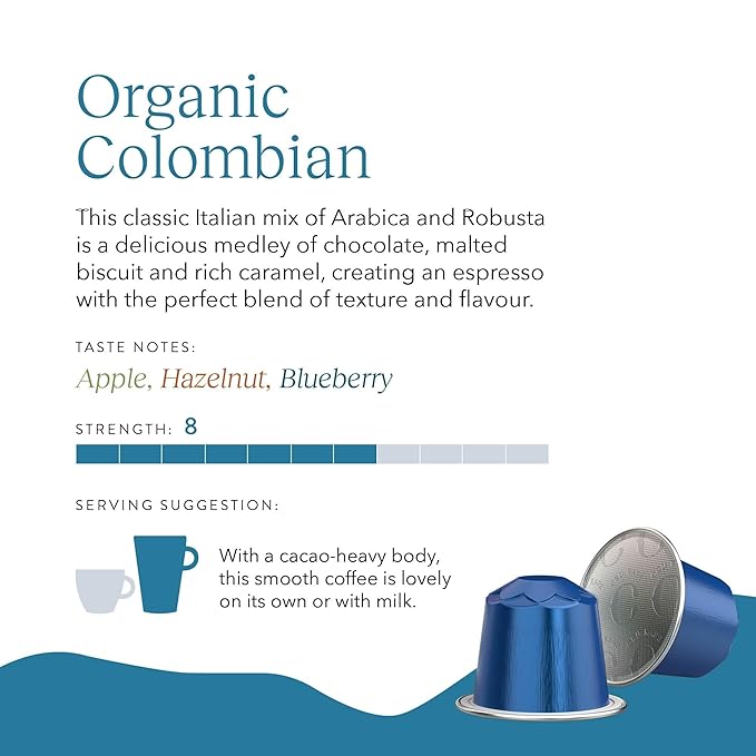 Cru Kafe Colombian USDA Organic Espresso Coffee Capsules (50 Pods) Fairtrade Coffee Pods Compatible