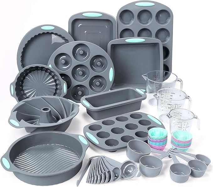 Tongjude 54 Pieces Silicone Baking Pans Set, 10 Silicone Cake Molds, Loaf Pan and Muffin Pans