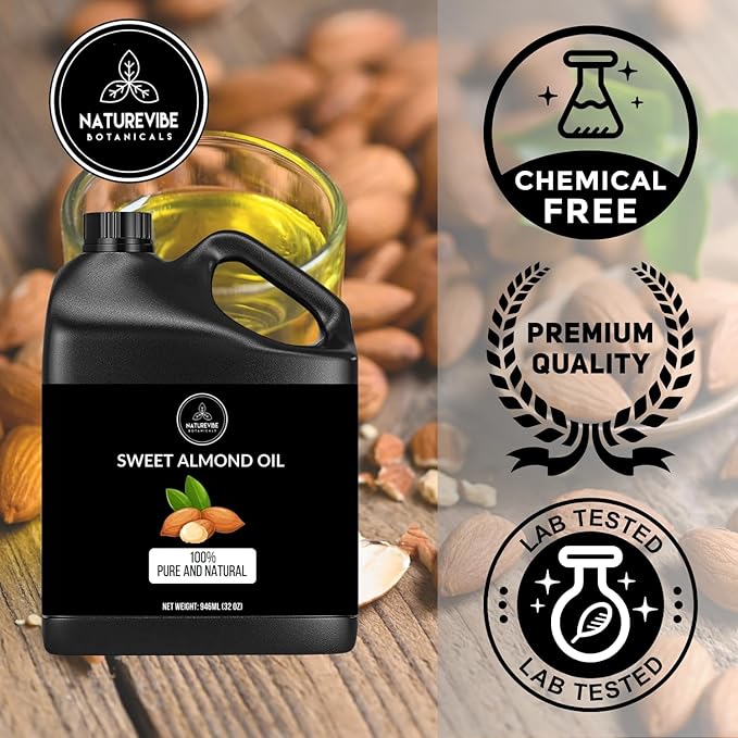 Naturevibe Botanicals Sweet Almond Oil 32 Ounces | 100% Pure and Natural Unrefined Cold Pressed