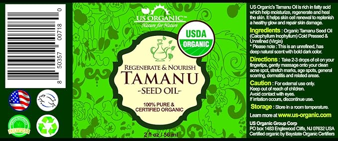US Organic Tamanu Oil, USDA Certified Organic, 100% Pure Virgin Cold Pressed Unrefined, Dark Green