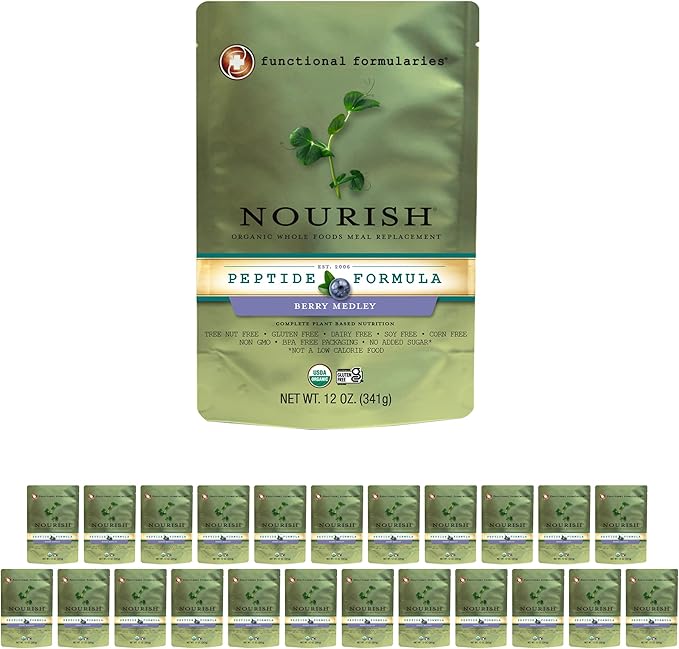 Functional Formularies Nourish Berry Medley Peptide Formula, Organic Tube Feeding Formula and