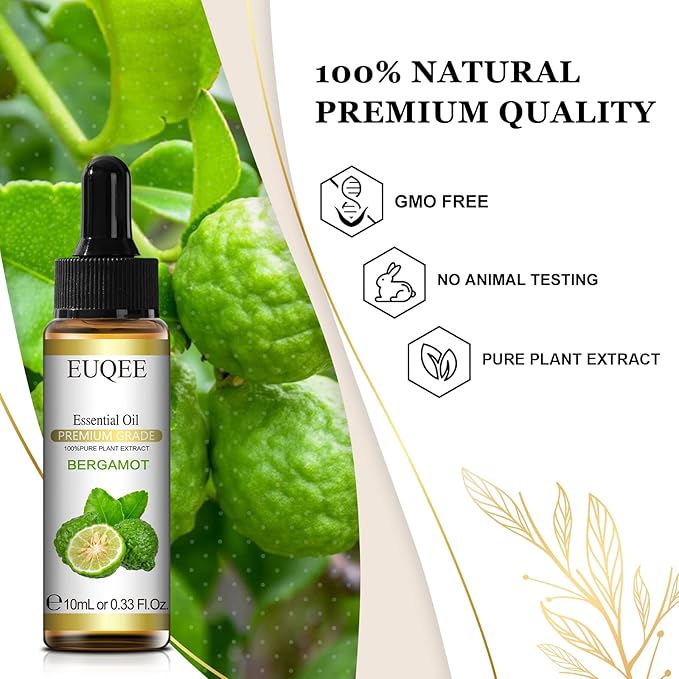 Bergamot Essential Oil Pure Bergamot Oil with Glass Dropper for Diffusers, Humidifier, Candle