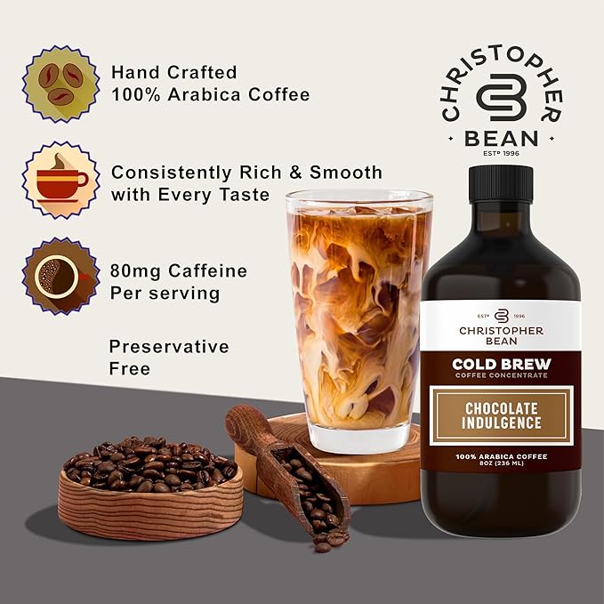 Christopher Bean Hand Crafted Chocolate Indulgence Flavored Coffee - Unsweetened Cold Brew & Iced