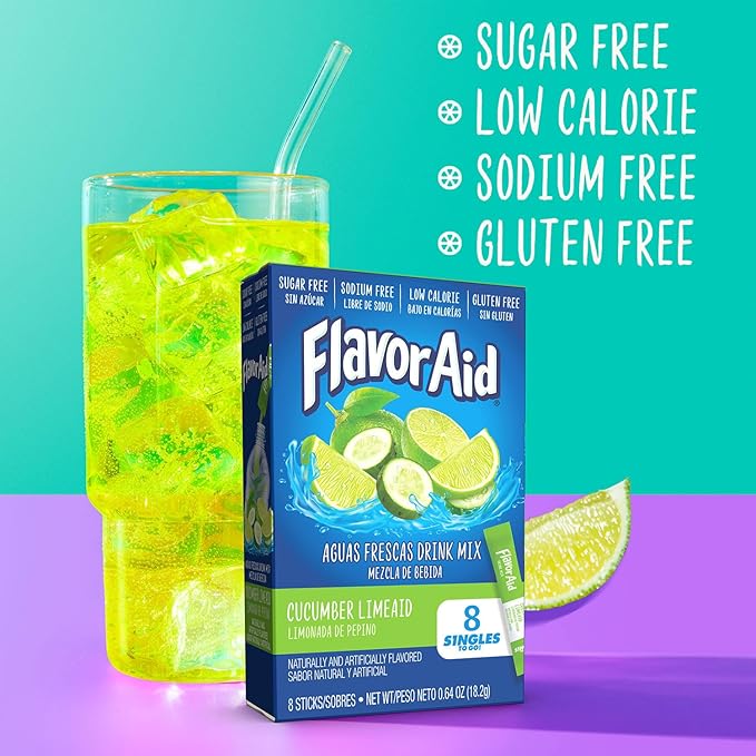 Flavor Aid Singles To Go Powder Packets, Water Drink Mix, Watertok Cucumber Lime, 96 Servings, 8