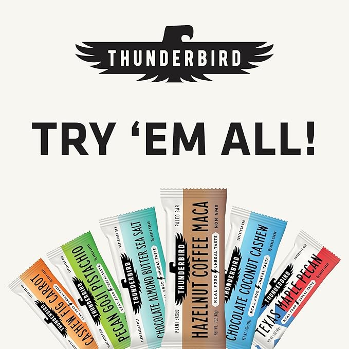 Thunderbird Bars Energy Snack, Gluten-Free with Protein, Healthy Real Food, Vegan Paleo Non-GMO, No