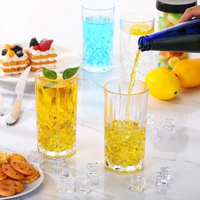 Uiifan Set of 12 Tall Highball Glasses 12 oz Crystal Drinking Glasses Clear Fancy Cups Vintage