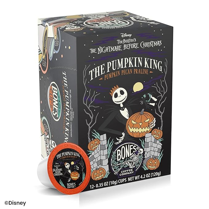 Bones Coffee Company Pumpkin King, Pumpkin Pecan Praline Flavored Coffee Pods, Low Acid Medium
