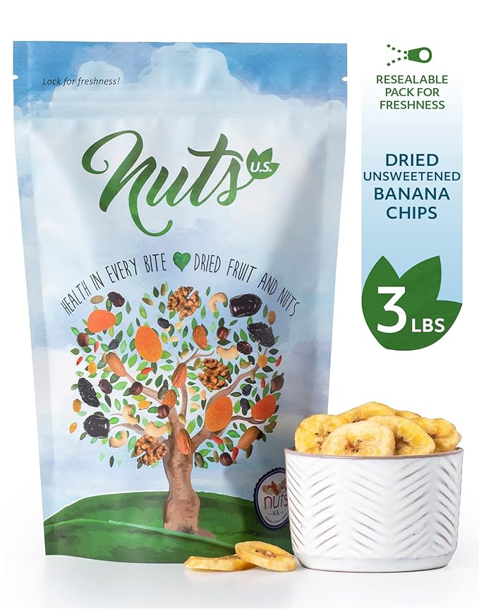 NUTS U.S. - Banana Chips | Dried and Sweetened | All Natural | Vegetarian |Non GMO and Gluten Free