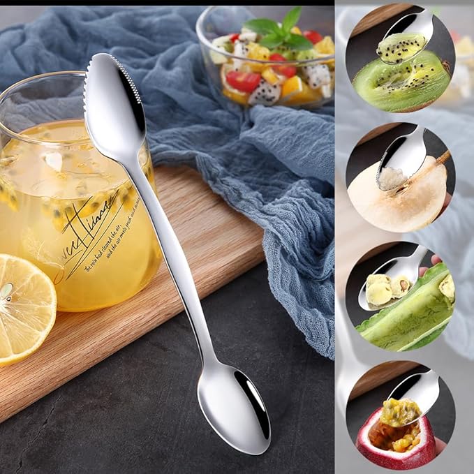 Double End Grapefruit Spoons,Stainless Steel Fruit Spoon Utensil Set,Serrated Edges Ice Cream