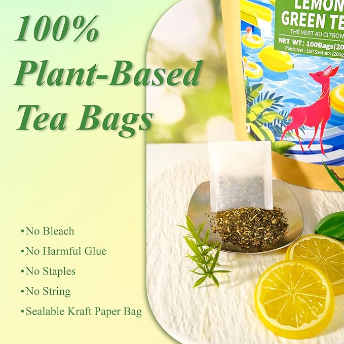 WT WEETEE Green Tea with Lemon, 100 Count Lemon Green Tea Bags, Flavored Green Leaves with