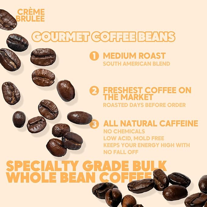Sarasota Coffee Whole Bean Creme Brulee | Medium Roast Gourmet Flavored Coffee Beans | Low Acid