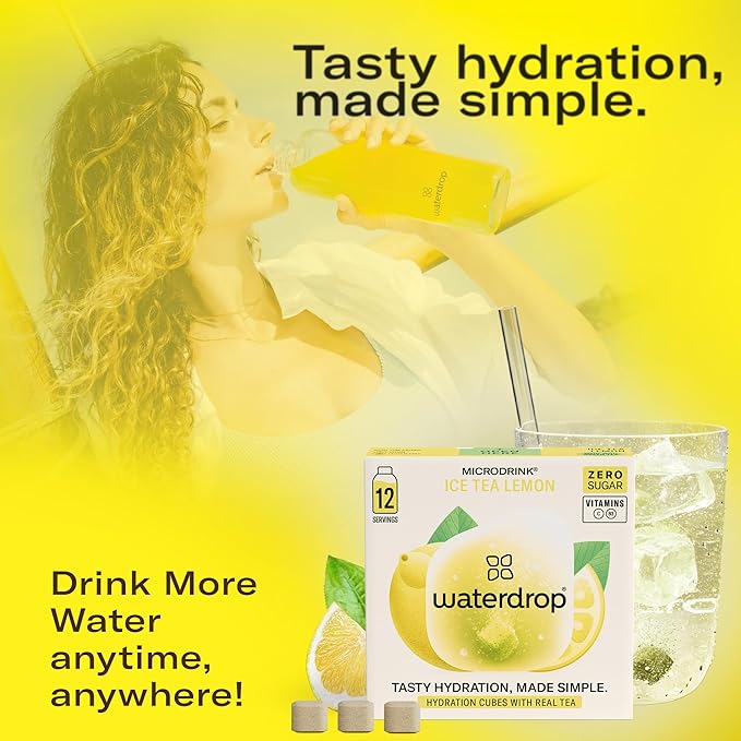 Waterdrop Hydration Cubes with Vitamin C, B Vitamins, and Electrolytes, Iced Tea Lemon Flavor