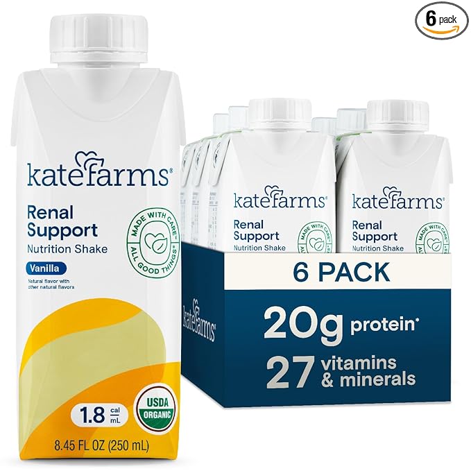 KATE FARMS Organic Plant Based 1.8 Renal Support Shake, Vanilla, 20g Protein, 27 Vitamins and