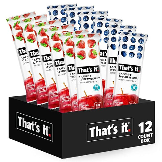 That's it. Fruit Bars 12 Variety Pack 100% Natural Real Fruit Bar, High Fiber Vegan, Gluten Free