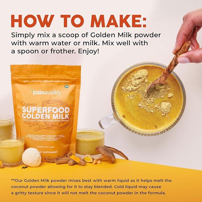Paleovalley Organic Superfood Golden Milk - Immune, Focus, Cognitive, Longevity - Turmeric