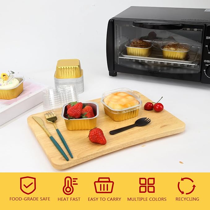 5oz/80pack Foil Mini Cake Baking Pans with Lids,LNYZQUS Small Disposable Ramekins Cupcake Tins