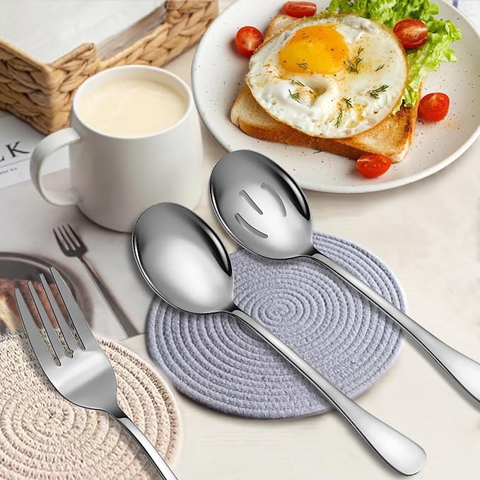 6 Piece Stainless Steel Serving Spoons Set, 10-Inch, Includes 2 Spoon/Slotted/Forks for