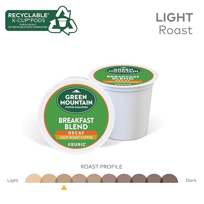 Green Mountain Coffee Roasters Decaf Breakfast Blend , Single-Serve Keurig K-Cup Pods, Light Roast