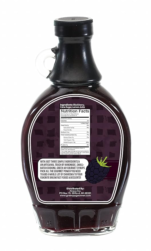 Green Jay Gourmet Blackberry Syrup - 3 Ingredient Premium Breakfast Syrup with Fresh Blackberries