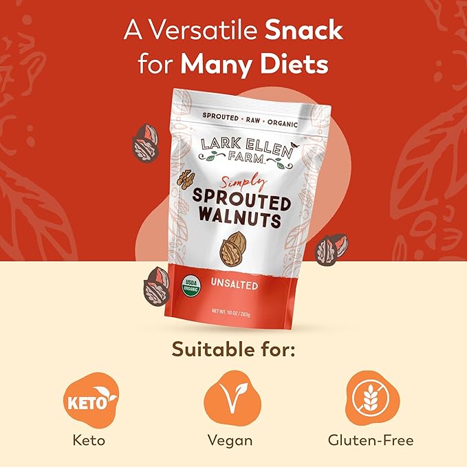 Lark Ellen Farm Organic Sprouted Walnuts ??Raw, Unsalted, Keto-Friendly, Healthy Vegan Snack