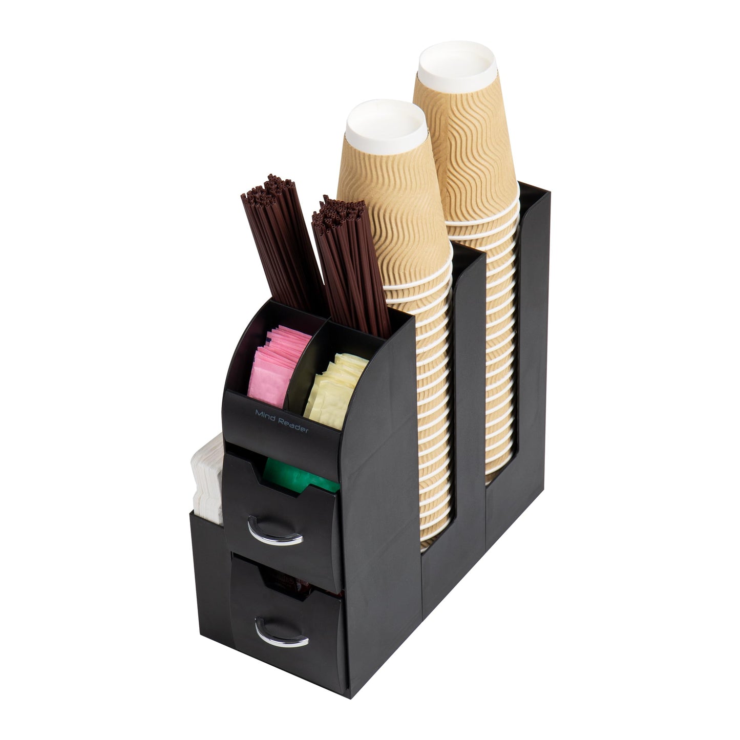 Mind Reader Cup and Condiment Station, Countertop Organizer, Coffee Bar, Kitchen, Stirrers, 5.35"W