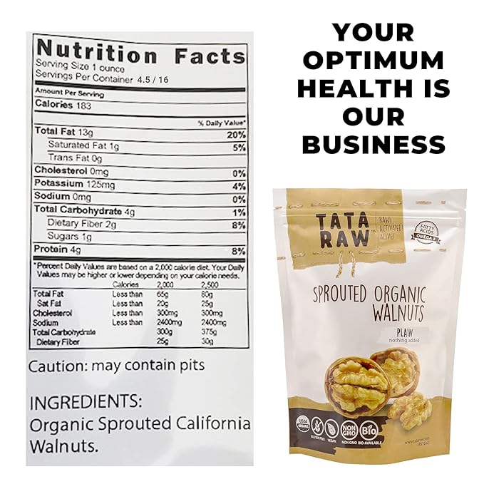 TATA RAW - Sprouted Organic Walnuts - PLAIN. Nothing Added - 5 lb