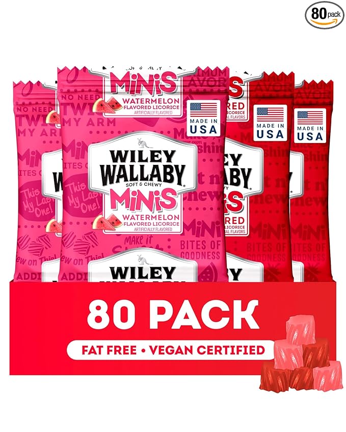 Wiley Wallaby Mini Licorice Bites 0.5 Ounce Classic Gourmet Soft & Chewy Australian Classic Red and