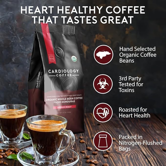 Cardiology Coffee ??Whole Bean Coffee ??USDA Certified Mold-Free 12oz Premium Medium Roast Organic
