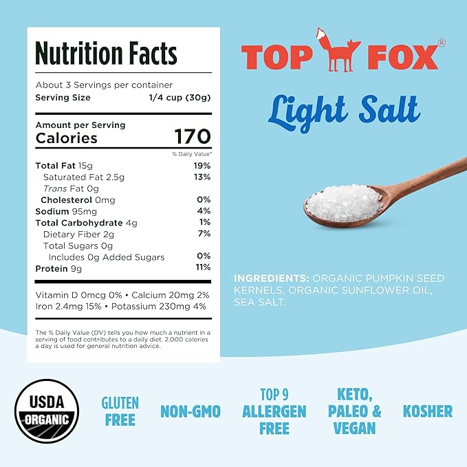 Top Fox Snacks Pumpkin Seeds to Eat (Light Salt, 3.5 oz – 6 Pack) - Gluten Free Snacks, Healthy