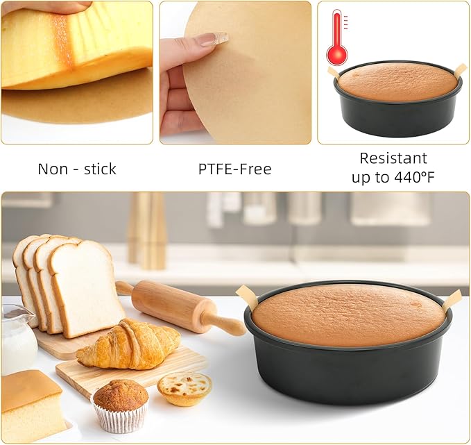 100 Sheets of 6-Inch Parchment Paper Rounds with Lift Tabs, Non-stick Precut Circle Cake Pan