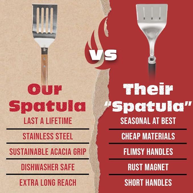 BBQ-AID Pro BBQ Metal Spatula - 17" Barbecue Spatula Stainless Steel with Serrated Knife Edge