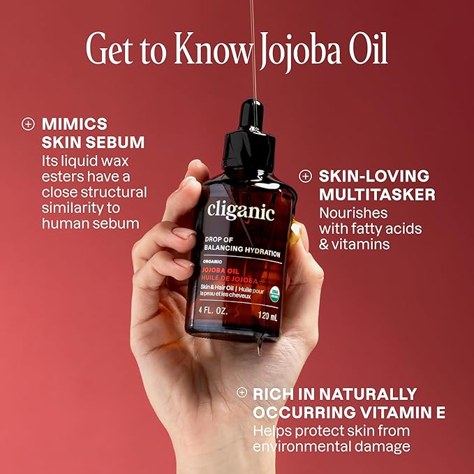 Cliganic Organic Jojoba Oil 32 oz, 100% Pure | Bulk, Natural Cold Pressed Unrefined Hexane Free Oil