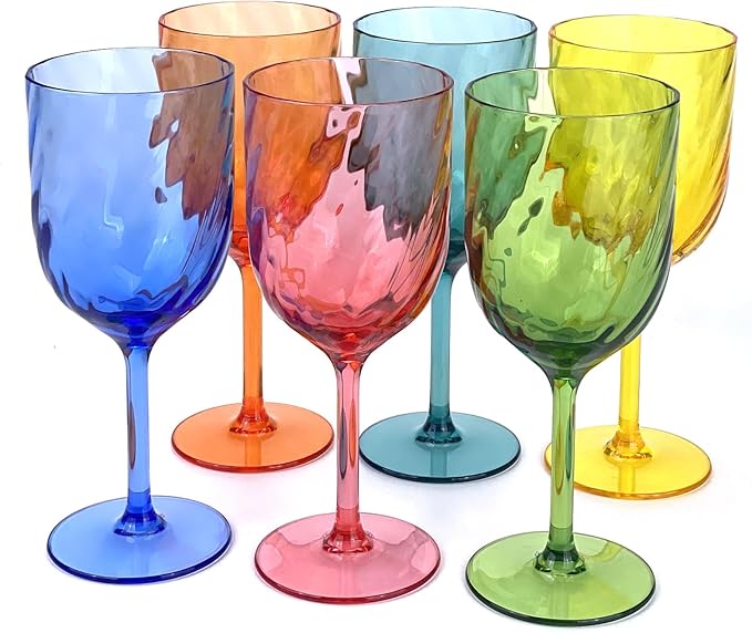 Yalin Set of 6 Unbreakable 12 oz Acrylic Plastic Wine and Water Tumbler Stackable Goblets.