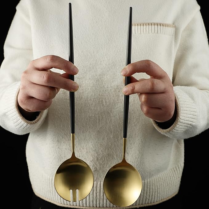Salad Servers,Spoon and Fork Set 11.41 inch,18/10 Stainless Steel Salad Serving Titanium Plating