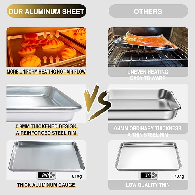 Commercial Quality Baking Sheet Pan Set, Natural Aluminum Cookie Sheet, Umite Chef Warp Resistant